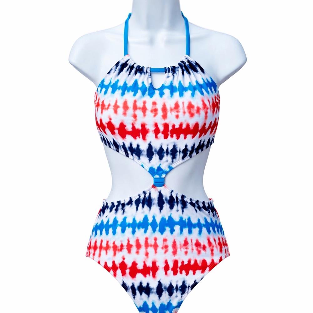 Art Class Girls XL (14) One-Piece Swimsuit Red White Blue Cutout
